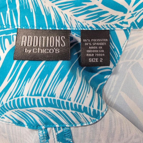 Additions by Chicos Sz 2 (L/12) Light Jacket Teal and White Floral - Picture 5 of 6